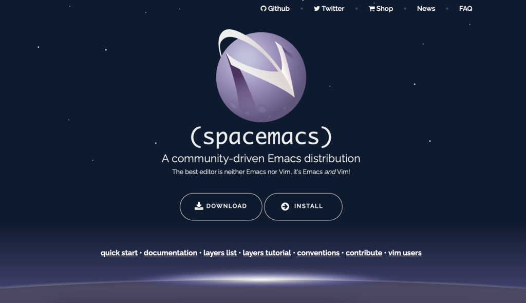 p&aacute;gina inicial do editor de c&oacute;digo spacemacs