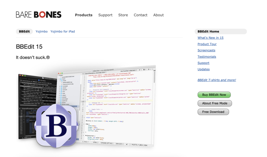site do editor de c&oacute;digo bbedit
