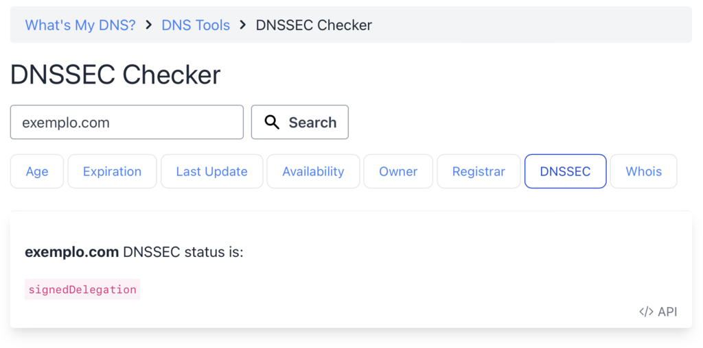 captura de tela do dnssec checker