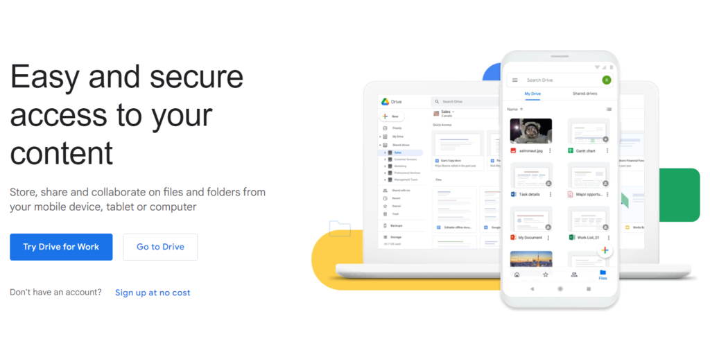 p&aacute;gina inicial do google drive