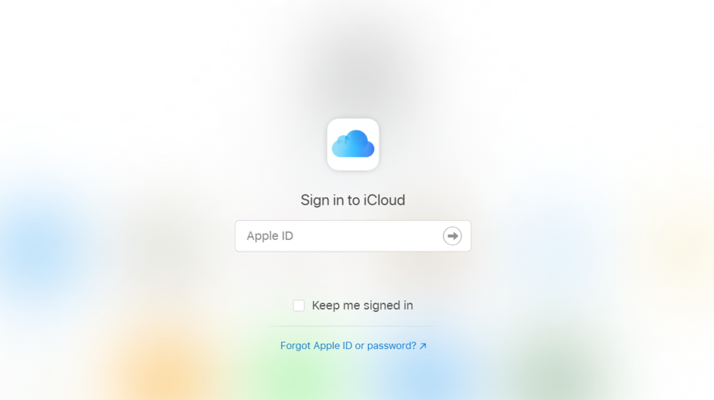 tela de login do iCloud