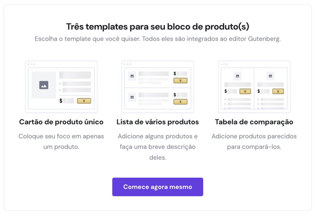 Janela com templates para adicionar produtos