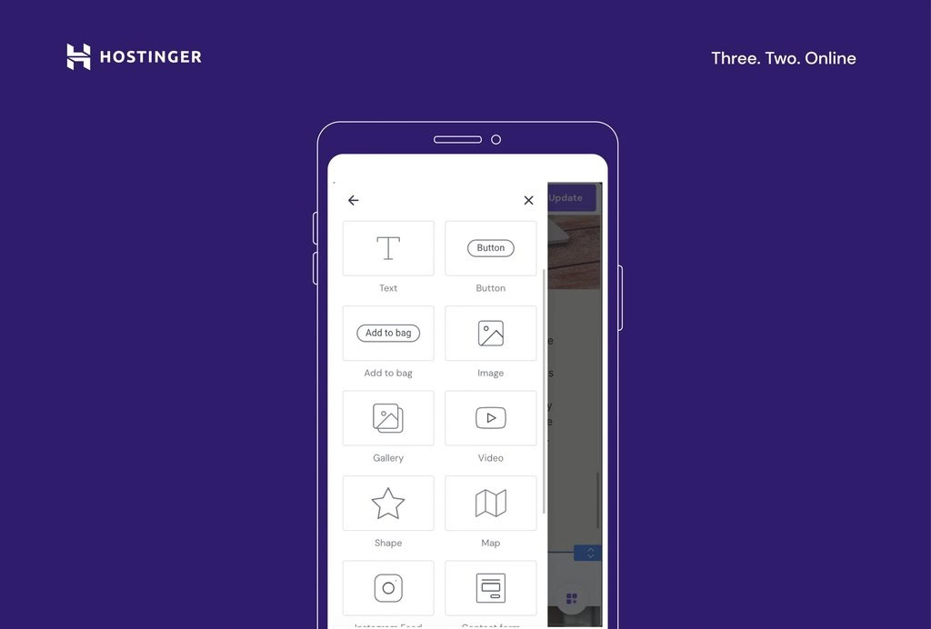 adicionando elementos no editor mobile da hostinger