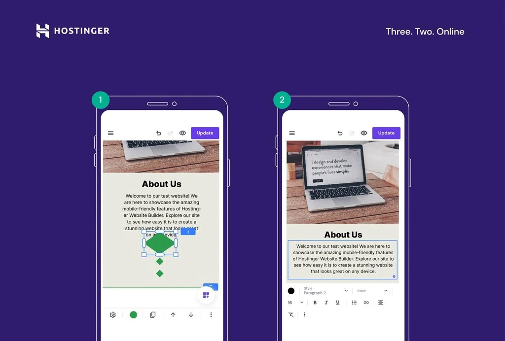 como criar site com celular: movendo elementos no editor mobile da hostinger