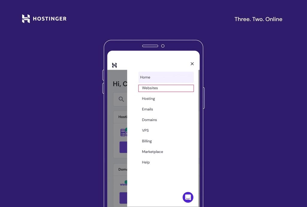 editor mobile da hostinger com o menu do hpanel em destaque