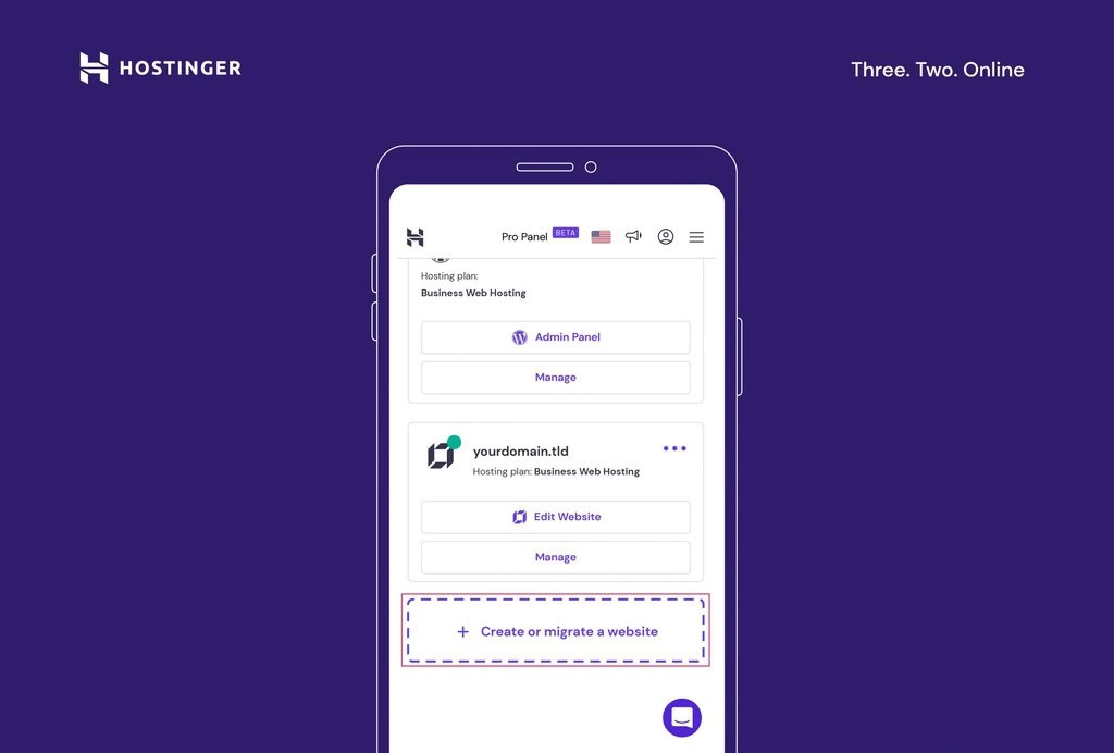 acessando o editor mobile da hostinger no hpanel