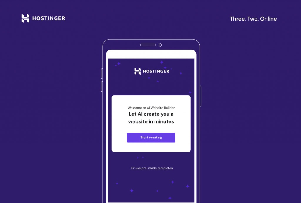 escolhendo template no editor mobile da hostinger