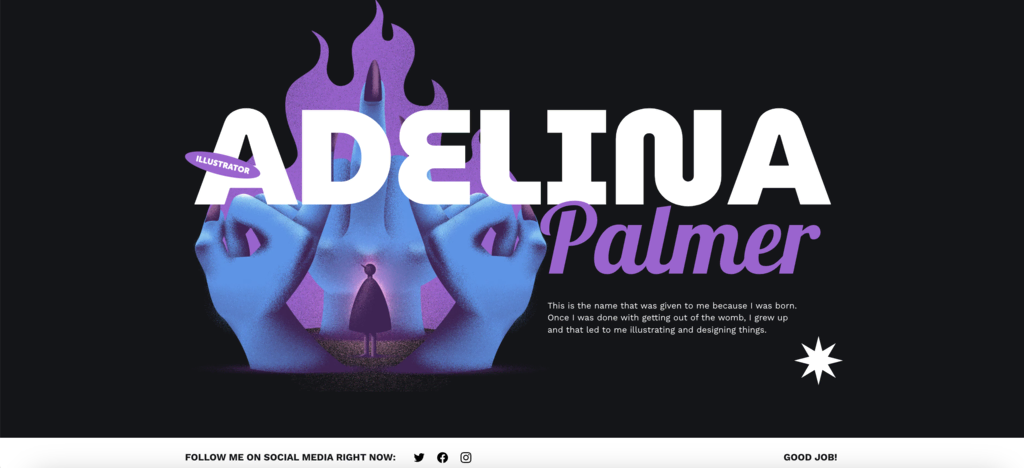 como fazer portf&oacute;lio de design gr&aacute;fico: template Adelina do criador de sites da hostinger