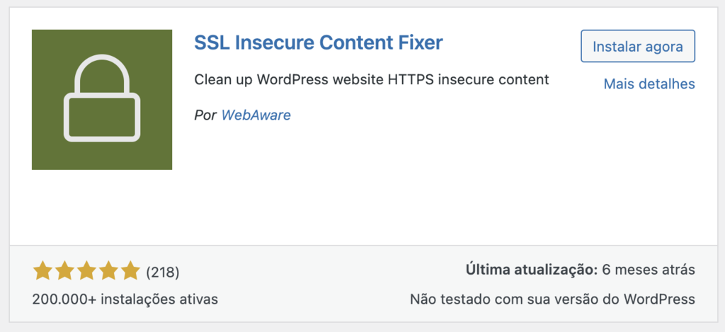 Janela de instala&ccedil;&atilde;o do SSL Insecure Content Fixer