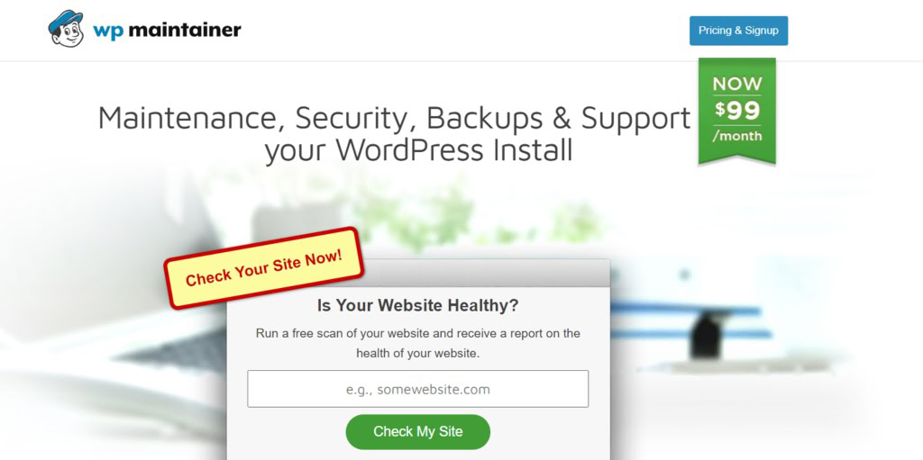 captura de tela do serviço de manutenção wordpress WP mantainers