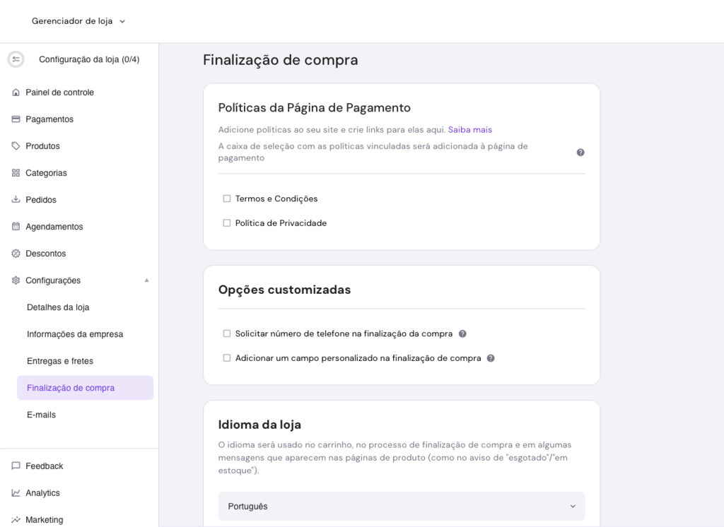 personalizando a finaliza&ccedil;&atilde;o da compra no gerenciador de loja virtual do criador de sites da hostinger