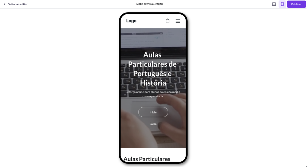 modo de visualiza&ccedil;&atilde;o m&oacute;vel no criador de sites da hostinger