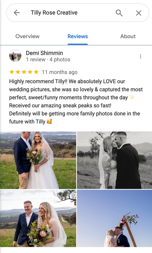avalia&ccedil;&otilde;es do google sobre a Tilly rose creative