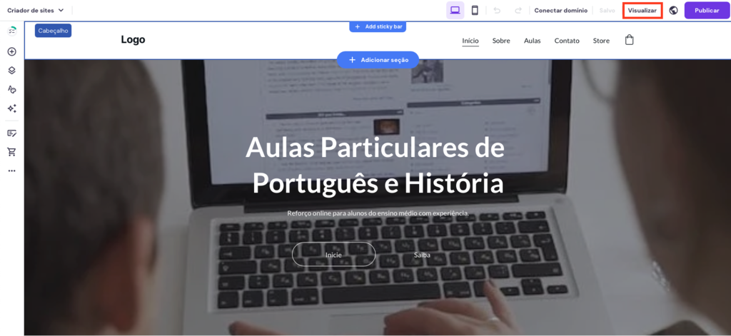 bot&atilde;o visualizar em destaque no criador de sites da hostinger