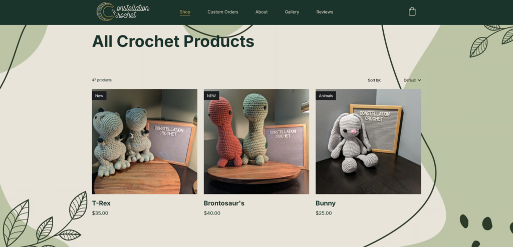 página de produtos da constellation crochet
