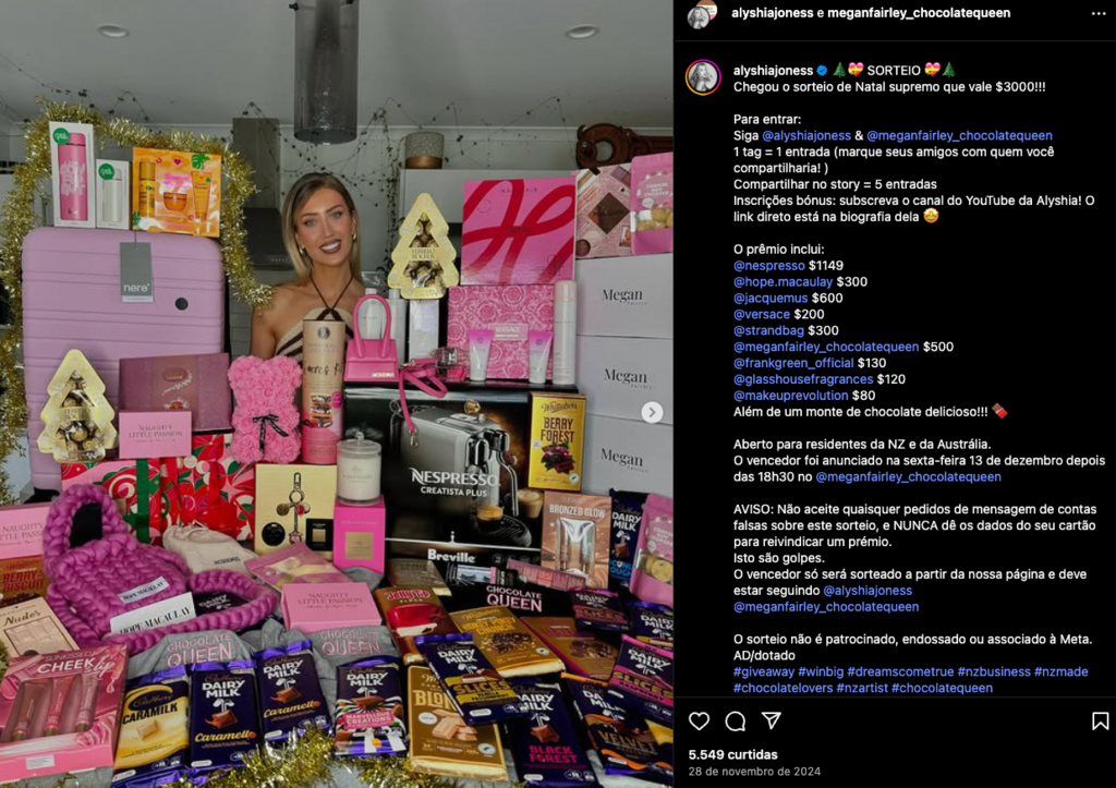 sorteio no instagram