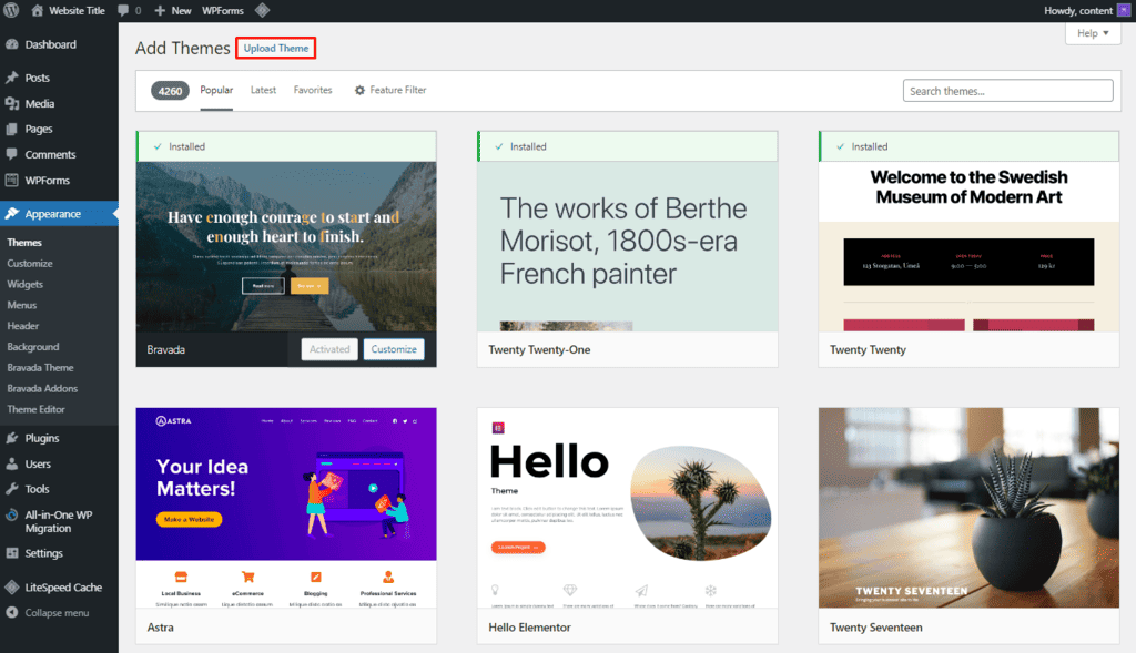 Caricare un tema premium su WordPress