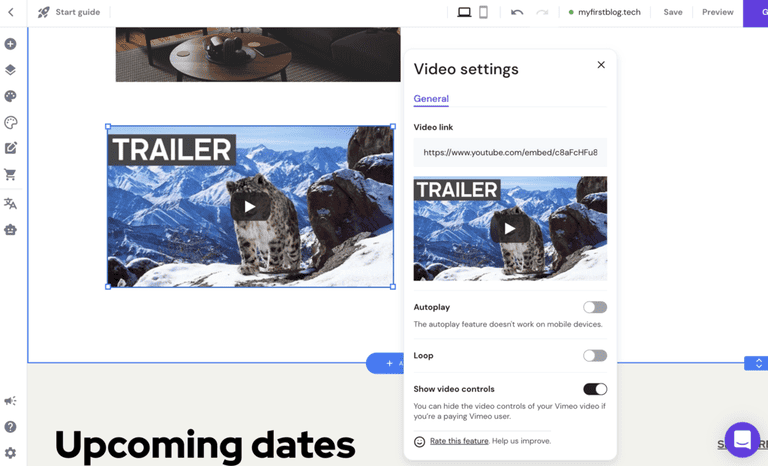 Apertura del selettore delle impostazioni video