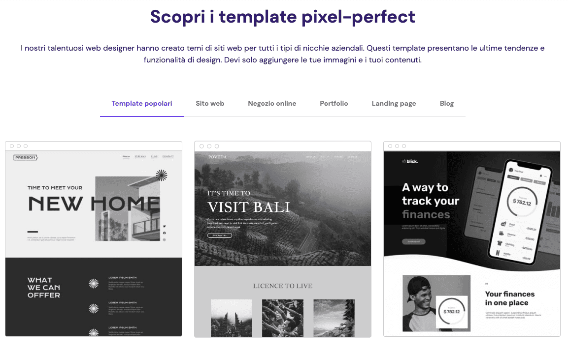 La pagina di destinazione di Hostinger Website Builder.
