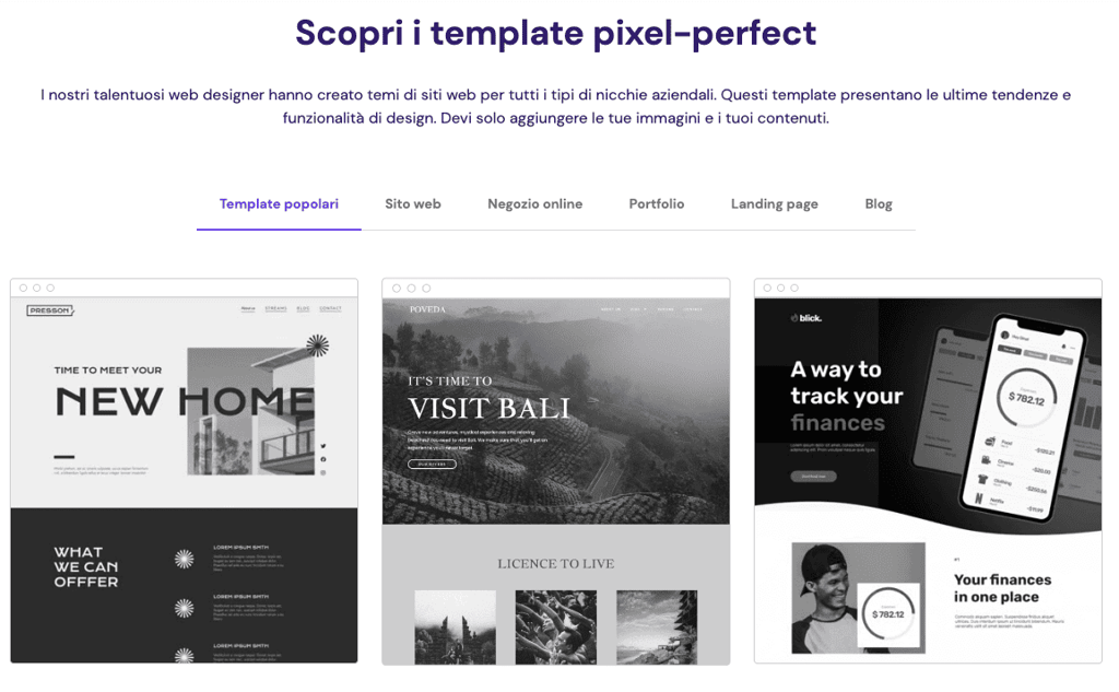 La pagina di destinazione di Hostinger Website Builder.