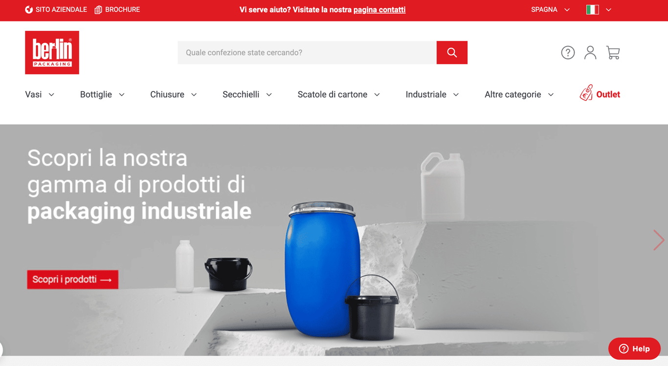 Berlin Packaging homepage per il mercato italiano  