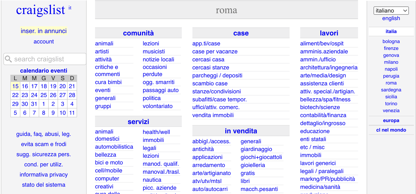 Sito web di Craigslist.