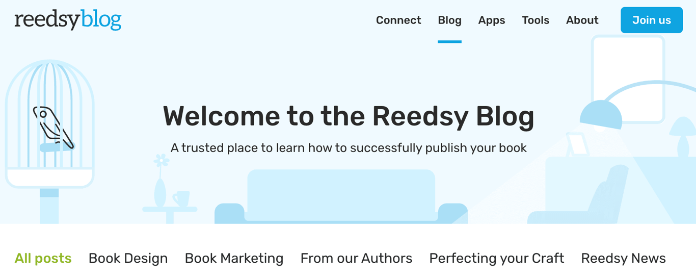 Sezione blog sul sito web di Reedsy