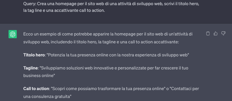 Raccomandazione sugli elementi della homepage di ChatGPT
