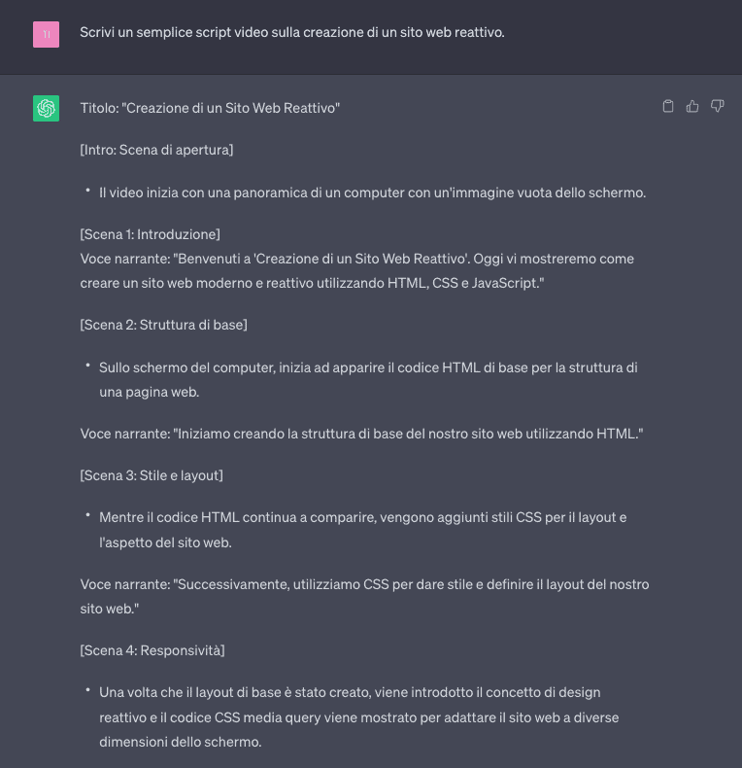 Script del contenuto video generato da ChatGPT