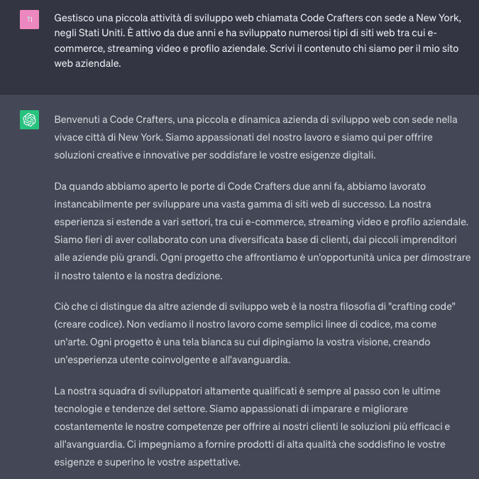 Informazioni su di noi Contenuto generato da ChatGPT