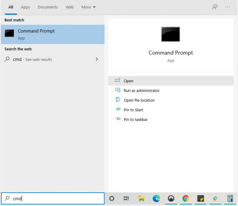 Digitare cmd nel pannello di controllo per trovare il prompt dei comandi