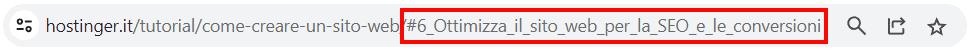 Link di ancoraggio nell'URL di un tutorial di Hostinger su come creare un sito web