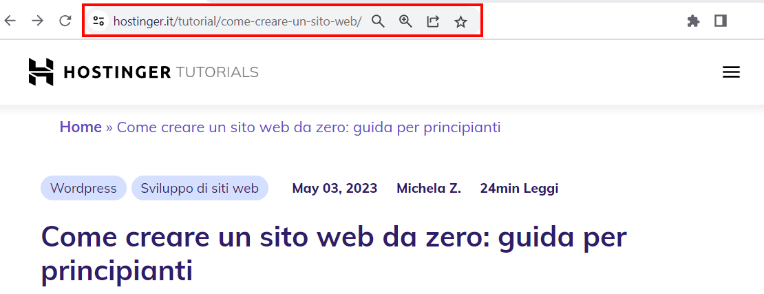 Un URL pu&ograve; essere trovato nella barra degli indirizzi del browser