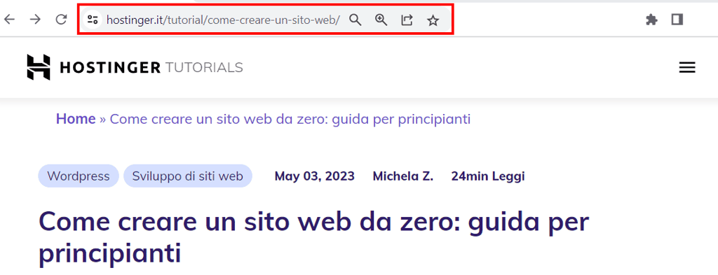 Un URL può essere trovato nella barra degli indirizzi del browser