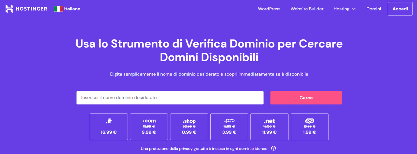 Acquista un dominio su Hostinger