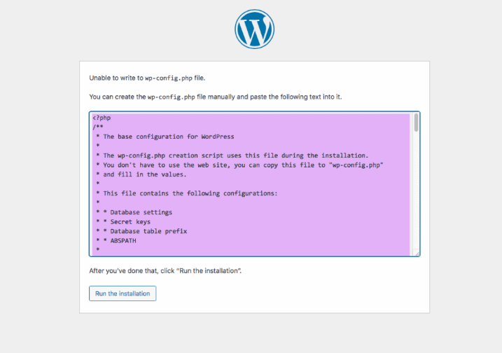 WordPress che fornisce il codice manuale per gli utenti macOS.