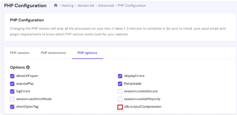 Pulsante di compressione dell'output zlib