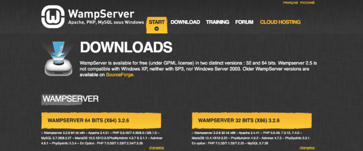Due opzioni per scaricare WampServer