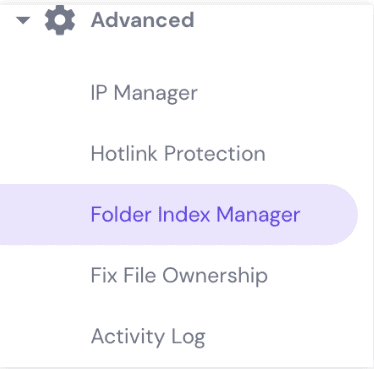 Pulsante Gestione indice cartelle su hPanel