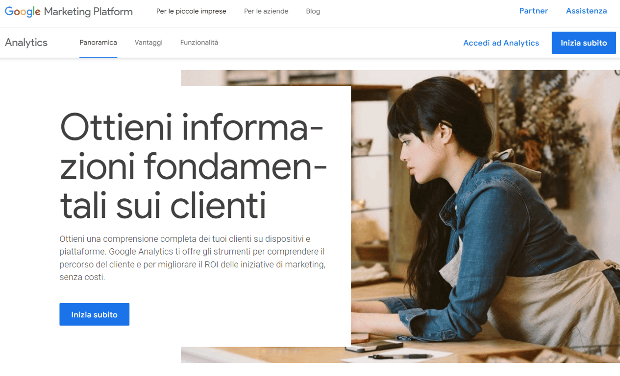 Homepage di Google Analytics