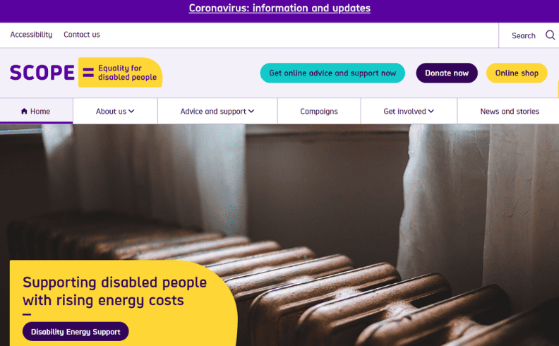 Homepage di Scope come esempio di sito web accessibile.
