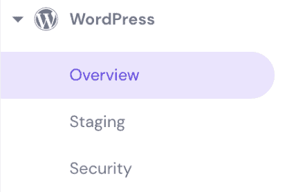 Pulsante Overview di WordPress in hPanel
