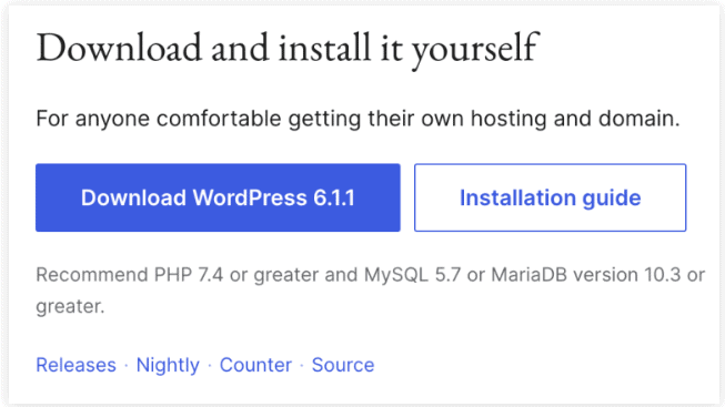 Pulsante di download di WordPress nella homepage