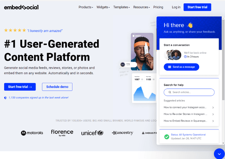 Pulsante di feedback sulla homepage di EmbedSocial.