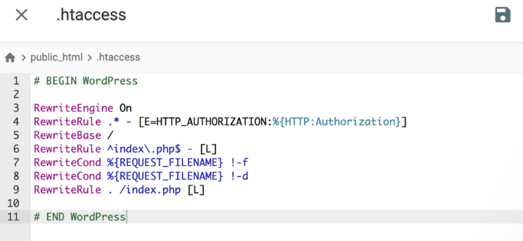 File htaccess predefinito di WordPress