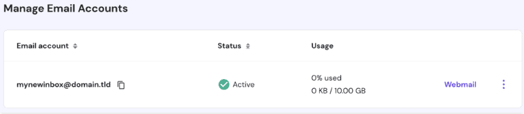 Informazioni sul nuovo account di posta elettronica