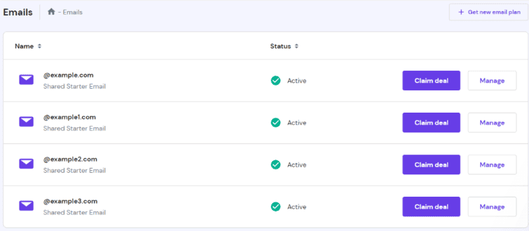 Sezione account email su hPanel