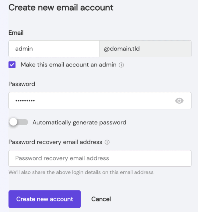 La pagina Crea nuovo account email per Titan