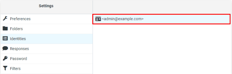 Menu Impostazioni sulla Webmail di Hostinger, con l'indirizzo email evidenziato