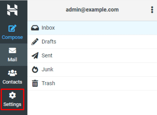 Interfaccia Webmail di Hostinger con il menu Impostazioni evidenziato